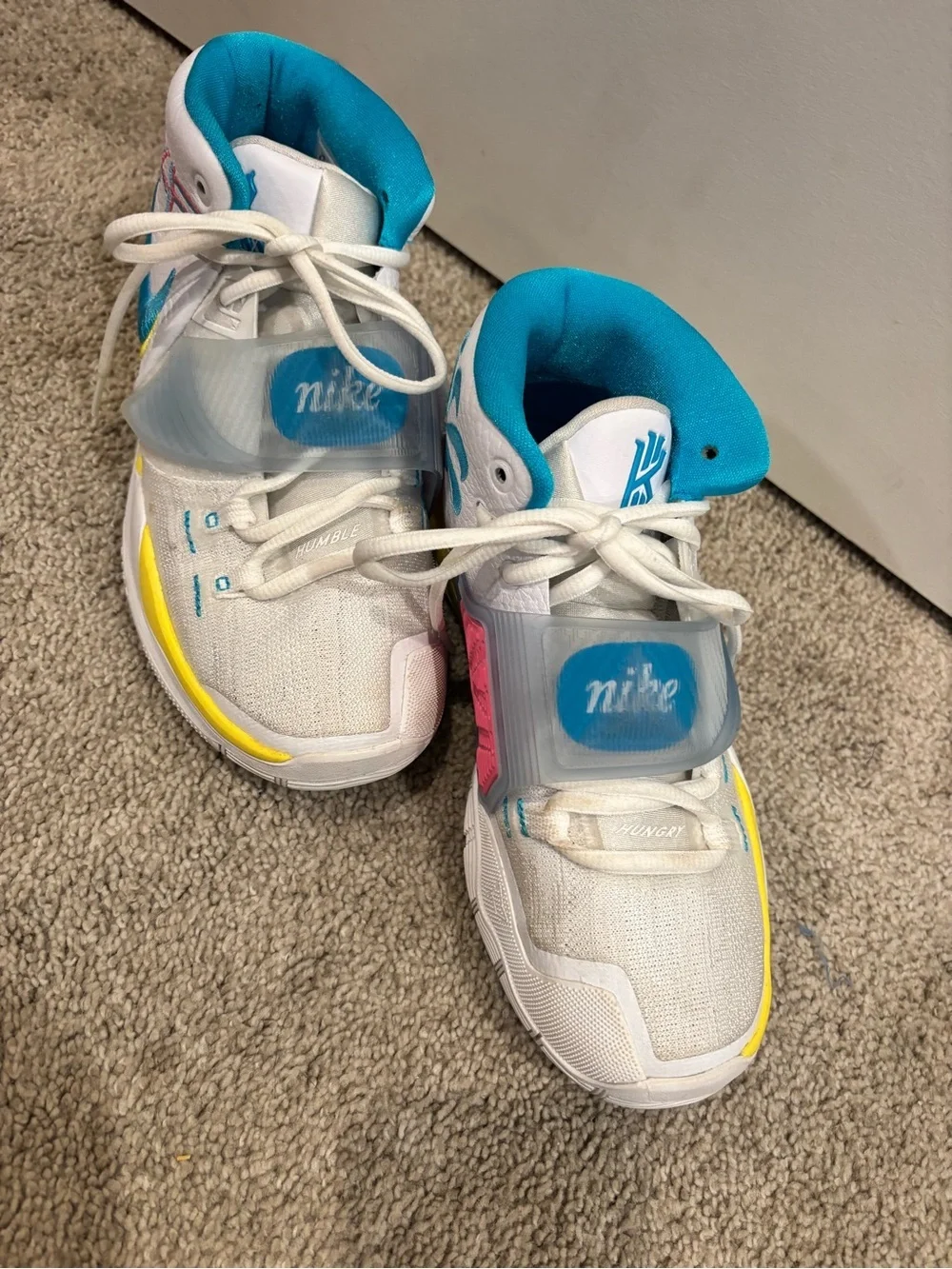 Nike Kyrie 6 Kids White High-Top Sneakers with Teal & Yellow Accents